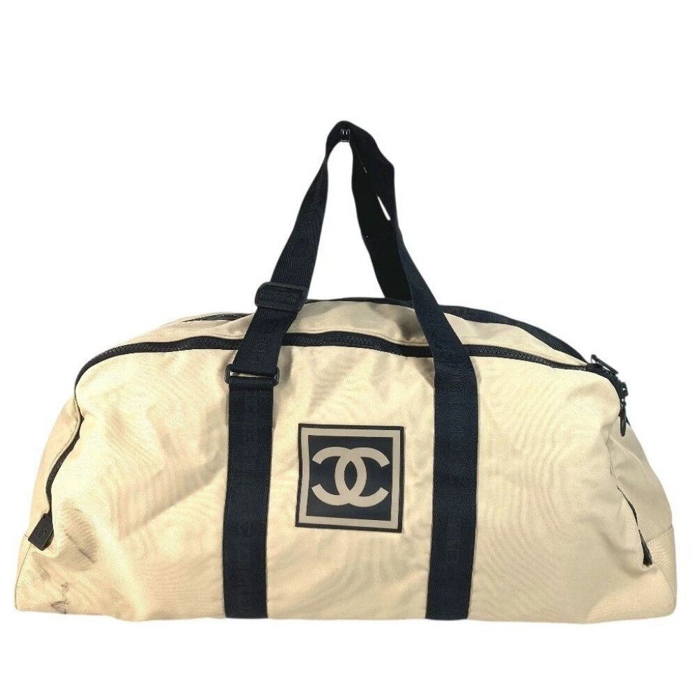 CHANEL CC CC Mark logo Bicolor Shoulder Bag Travel Bag Duffle Bag Beige/Black